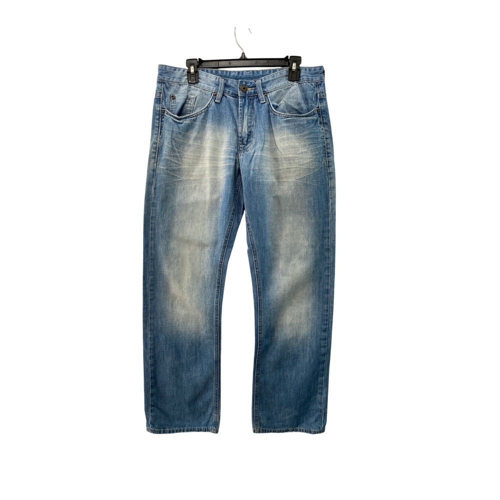 Buffalo David Bitton Straight Leg Jeans Men 32x30 Blue Light Wash Distressed